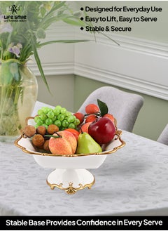 Life Smile LIFE SMILE Round Bone China Serving Bowl With Gold Stand  - Fruit Basket For Fruit Vegetable Storage Snack Nuts Cake Dessert  - Image 5