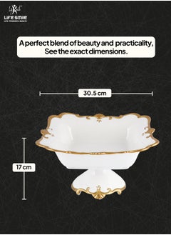 Life Smile LIFE SMILE Round Bone China Serving Bowl With Gold Stand  - Fruit Basket For Fruit Vegetable Storage Snack Nuts Cake Dessert  - Image 3