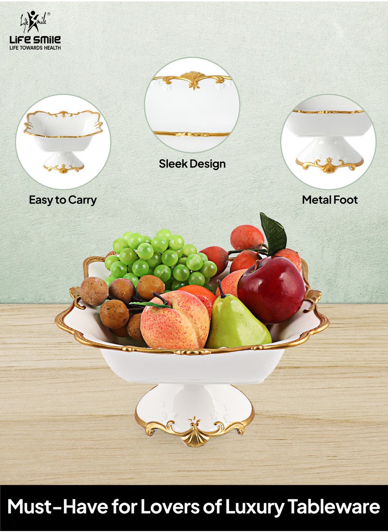 Life Smile LIFE SMILE Round Bone China Serving Bowl With Gold Stand  - Fruit Basket For Fruit Vegetable Storage Snack Nuts Cake Dessert  - Image 4