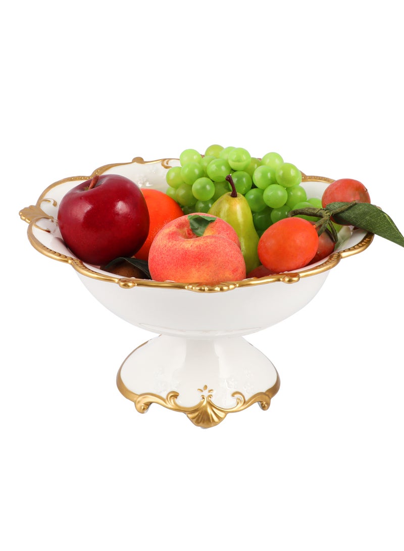 LIFE SMILE Round Bone China Serving Bowl With Gold Stand  - Fruit Basket For Fruit Vegetable Storage Snack Nuts Cake Dessert - Image 1