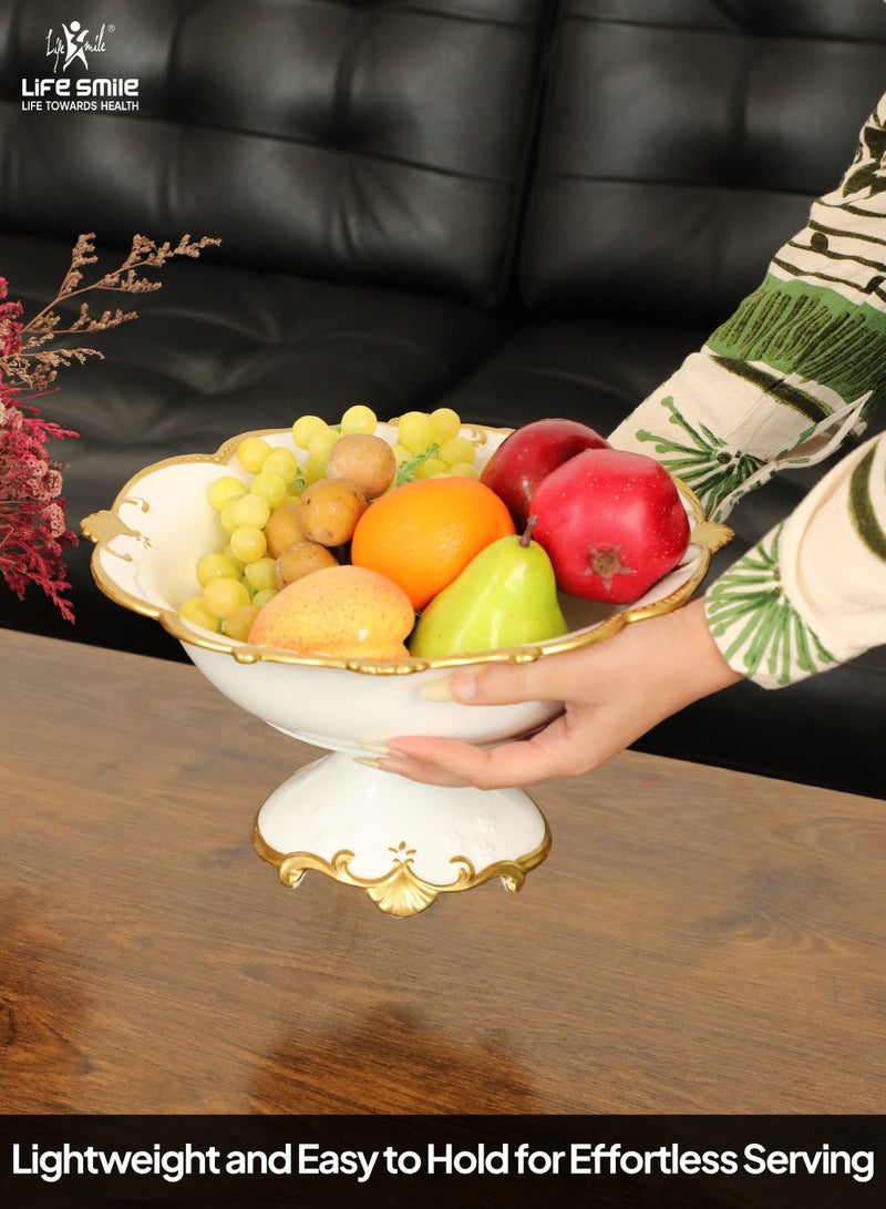 LIFE SMILE Round Bone China Serving Bowl With Gold Stand  - Fruit Basket For Fruit Vegetable Storage Snack Nuts Cake Dessert - Image 2