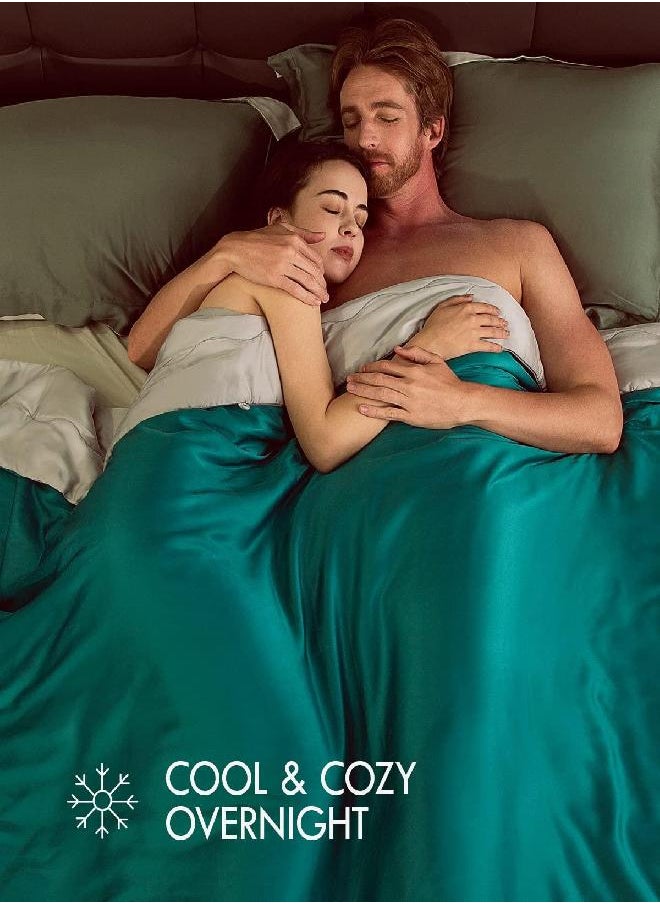 Kaisa Summer Comforter for Hot-Sleepers,Viscose from Bamboo,Queen Size Hypoallergenic Soft Blanket,Cooling Bedding Duvet Insert with Corner Tabs,Green Grey