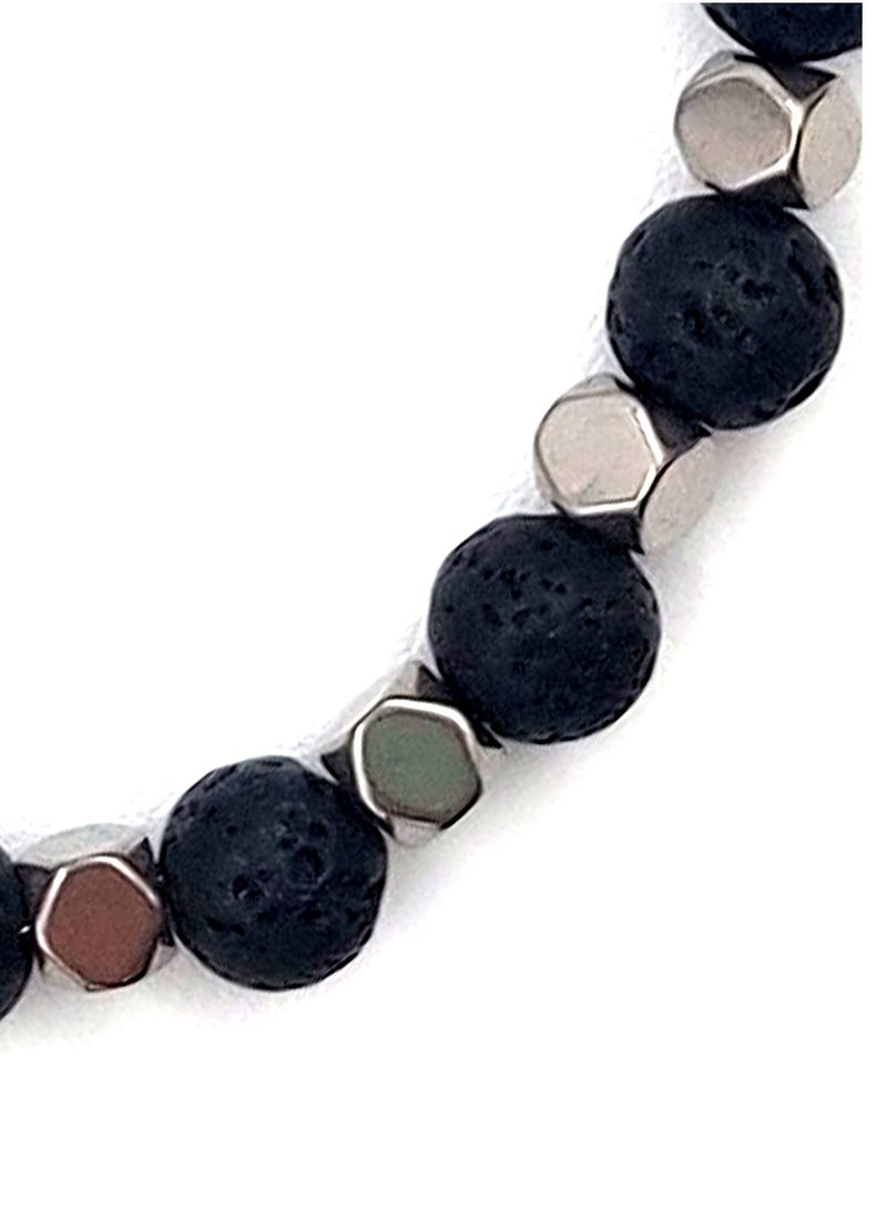 CHRYSOSTOMOS Handmade Beaded Men's Bracelet with Lava Stone and Hematite - Image 2