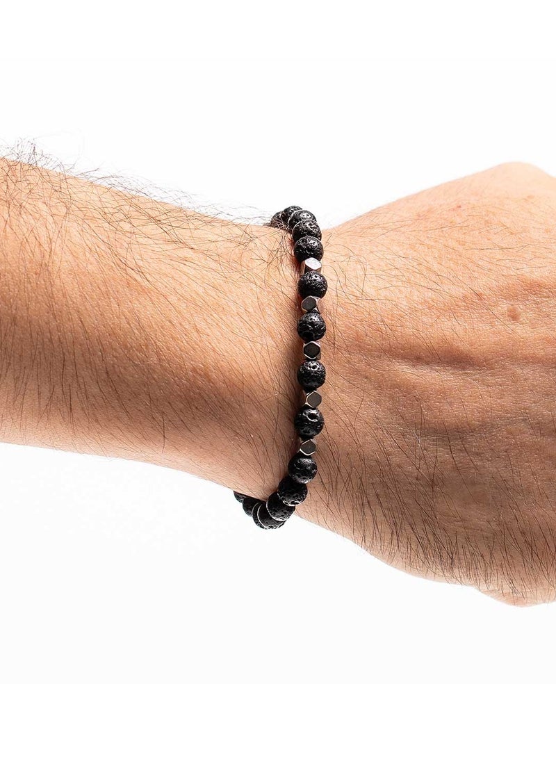 CHRYSOSTOMOS Handmade Beaded Men's Bracelet with Lava Stone and Hematite - Image 3