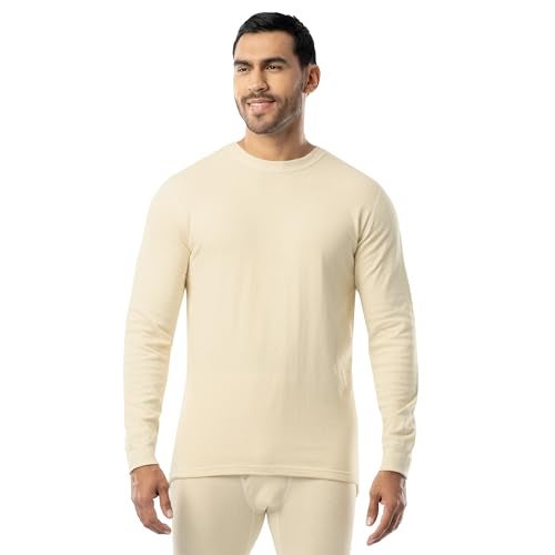 ColdPruf Men's Authentic Dual Layer Long Sleeve Wool Plus Crew Neck Base Layer Top, Oatmeal, Large Tall - Image 1