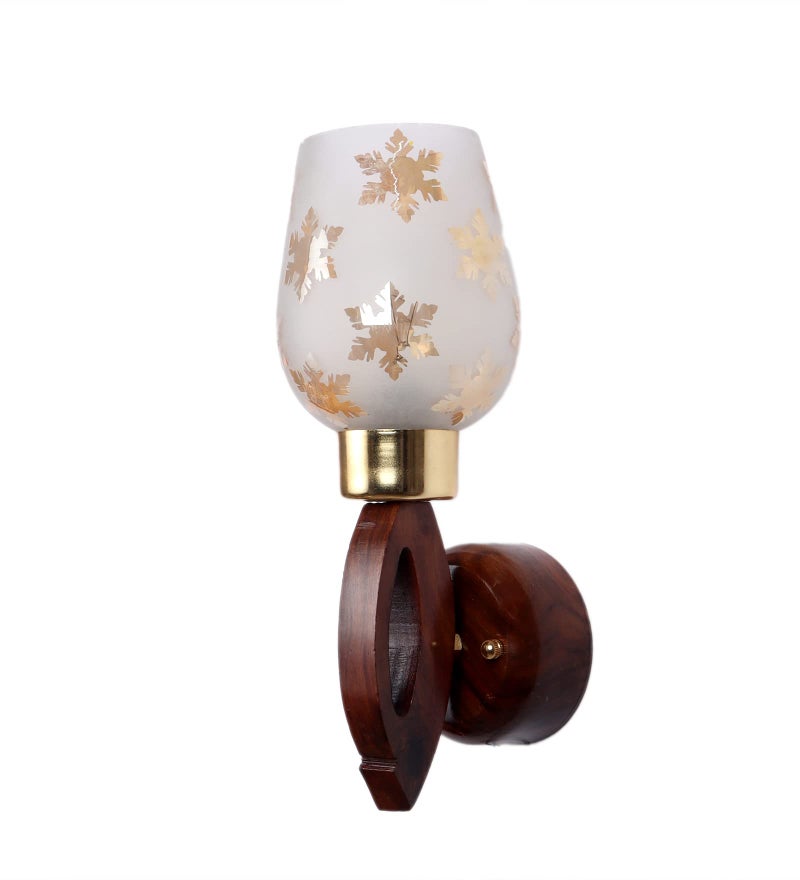 Green House Handmade Sheesham Wood Wall Light Lamp | Modern Fancy Light | Gold Leaf Printed Glass | E27 Bulb Holder(Bulb not Included) | Diwali Decor | Bedroom, Living Room, Dining Room, Hallway - Image 3