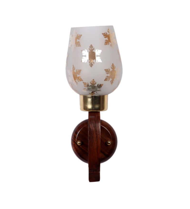 Green House Handmade Sheesham Wood Wall Light Lamp | Modern Fancy Light | Gold Leaf Printed Glass | E27 Bulb Holder(Bulb not Included) | Diwali Decor | Bedroom, Living Room, Dining Room, Hallway - Image 5