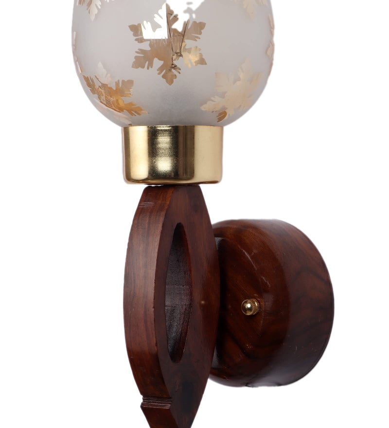 Green House Handmade Sheesham Wood Wall Light Lamp | Modern Fancy Light | Gold Leaf Printed Glass | E27 Bulb Holder(Bulb not Included) | Diwali Decor | Bedroom, Living Room, Dining Room, Hallway - Image 4