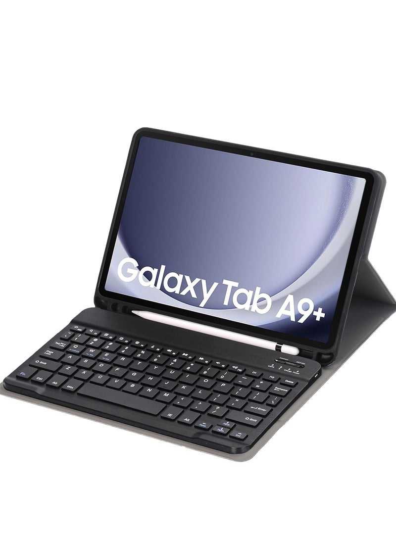 Case Slim Candy Colors Keyboard Case Compatible with Samsung Galaxy Tab A9 Plus 11 Inch 2023 Model (SM-X210/X216/X218) with S Pen Holder, Mutil Angles Stand Cover Detachable Wireless Keyboard (Black) - Image 1