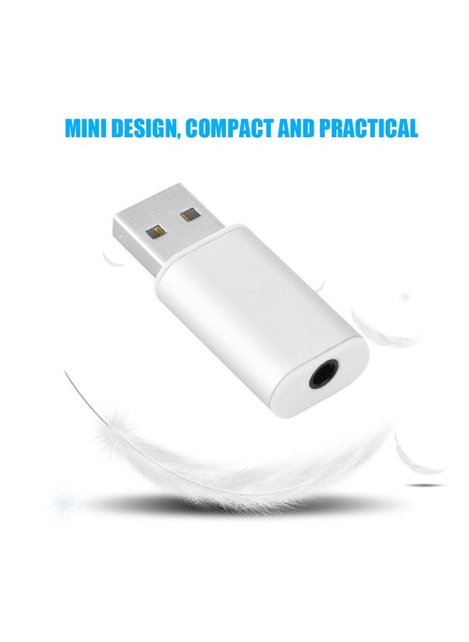 Thoraya External USB 2.0 to 3.5mm Stereo Audio Sound Card Mic Adapter Speaker (Silver)  - Image 2