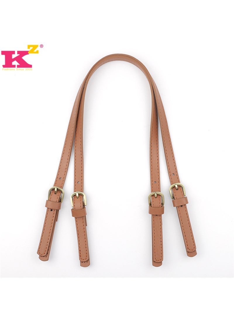 Generic Spot Detachable Double Buckle Leather Bag Strap Crossbody Shoulder Bag with pu Stitch diy Handmade Bag Strap Brown 