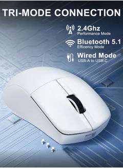 إي-يوسو ماوس ألعاب لاسلكي X-44 Pro 4K، 49 جرامًا خفيف الوزن للغاية، بلوتوث 5.1/2.4G/سلكي، 26,000 نقطة في البوصة، 5 أزرار قابلة للبرمجة، بطارية قابلة للشحن لمدة 150 ساعة، دعم برمجيات للكمبيوتر الشخصي، ماك، أبيض  - Image 3