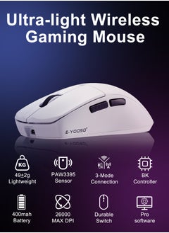 X-44 PRO 3-Mode Wireless Gaming Mouse, Hype-Speed 4K Polling Rate, 49G Ultra-Light 26K DPI Mouse with Ergonomic Natural Grip Build, Redefinable Macro Buttons, Software Supported, White - pzsku/Z9E71059A6B64EBA389CEZ/45/_/1727246766/ecbff966-6e09-40c3-a742-342d4ec479c0