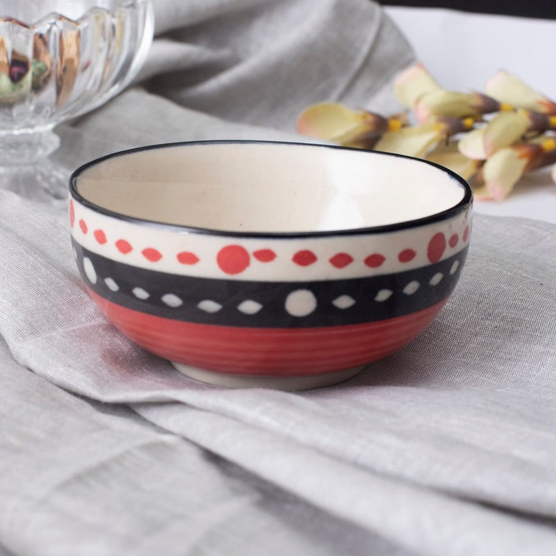 Caffeine Ceramic Handmade Red & Black Dotted Combo Dinner Set (2 Dinner Plate, 2 Katori Bowl) - Image 2