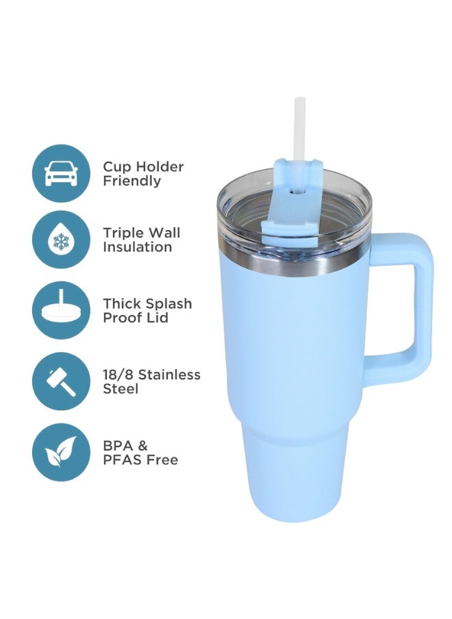 Executive LLC - 40 oz Insulated Tumbler with Handle and Straw Lid Reusable Water Bottle Leak-Proof Five-Walled Stainless Steel Cup Keeps Cold Keeps Hot - Image 1