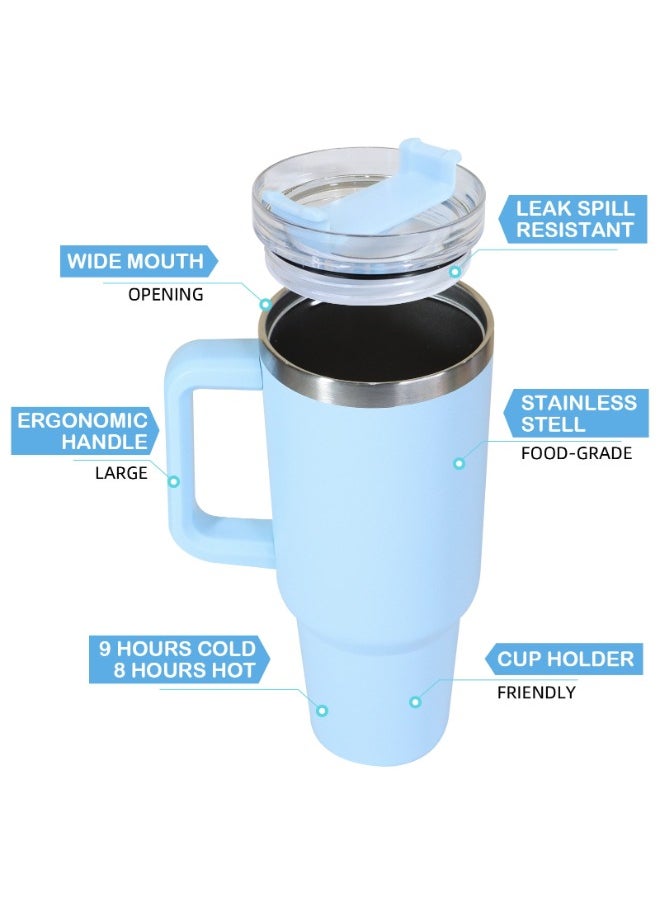 Executive LLC - 40 oz Insulated Tumbler with Handle and Straw Lid Reusable Water Bottle Leak-Proof Five-Walled Stainless Steel Cup Keeps Cold Keeps Hot - Image 1