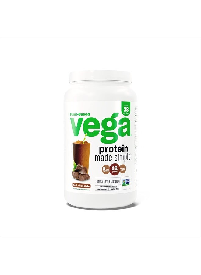Vega Protein Made Simple, Dark Chocolate - Stevia Free Vegan Protein Powder, Plant Based, Healthy, Gluten Free, Pea Protein for Women and Men, 2.3 lbs (Packaging May Vary)  - Image 1