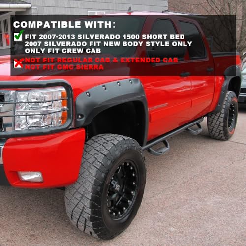 GPLUS G-PLUS Fender Flares Textured Pocket Riveted Compatible with Chevy Silverado 1500 2007-2013 Wheel Flares, Only Fit 5.8' Short Bed Crew Cab (Excludes 07 Classic Models), Not Fit GMC Sierra - Image 2