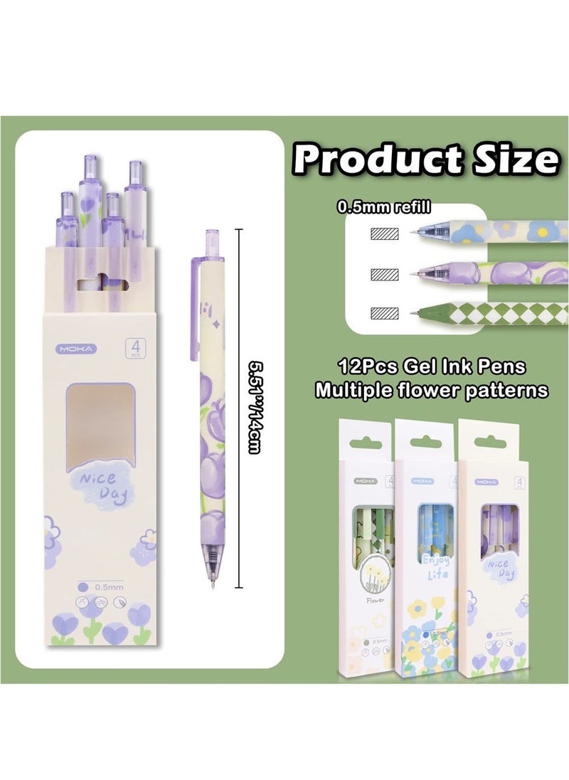 Y&D Gel Ink Pens, 12PCS Cute Cartoon Retractable 0.5mm Black Rollerball Pens Set, Fine Point Smooth Writing, Kawaii Office Supplies for School Teacher Student  - Image 5