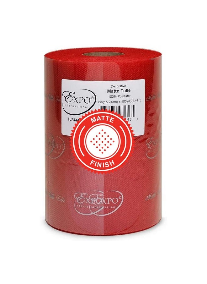Expo International Decorative Matte Tulle Roll/Spool Of 6” X 100 Yards Lightweight Polyester Tulle Fabric For Tutus Costumes And Party Decorations Washable Easy To Use Red  - Image 1