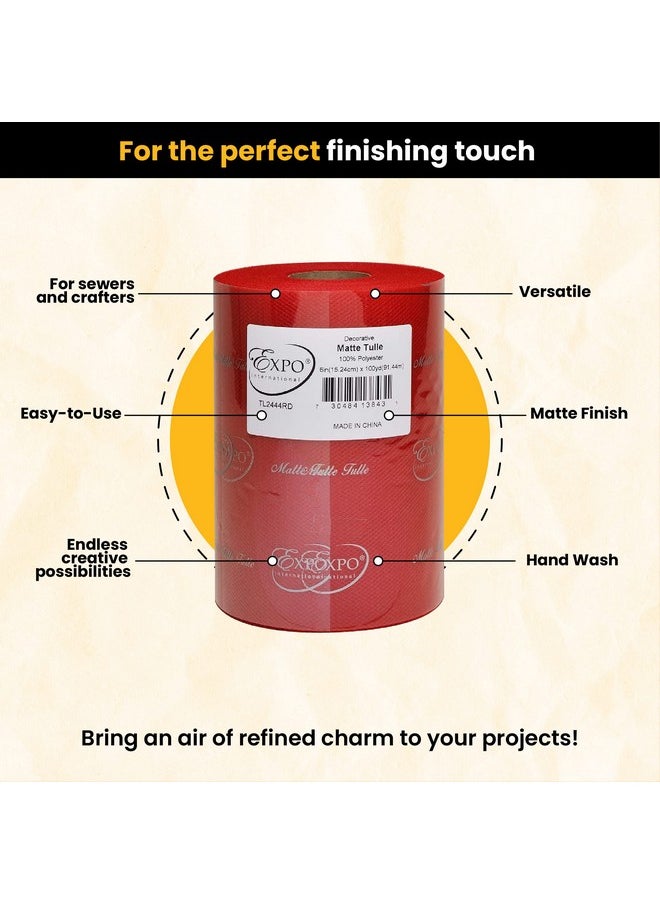 Expo International Decorative Matte Tulle Roll/Spool Of 6” X 100 Yards Lightweight Polyester Tulle Fabric For Tutus Costumes And Party Decorations Washable Easy To Use Red  - Image 3