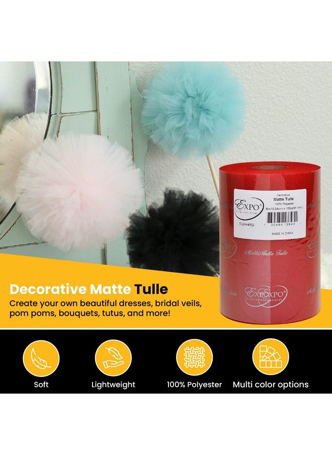 Expo International Decorative Matte Tulle Roll/Spool Of 6” X 100 Yards Lightweight Polyester Tulle Fabric For Tutus Costumes And Party Decorations Washable Easy To Use Red  - Image 4