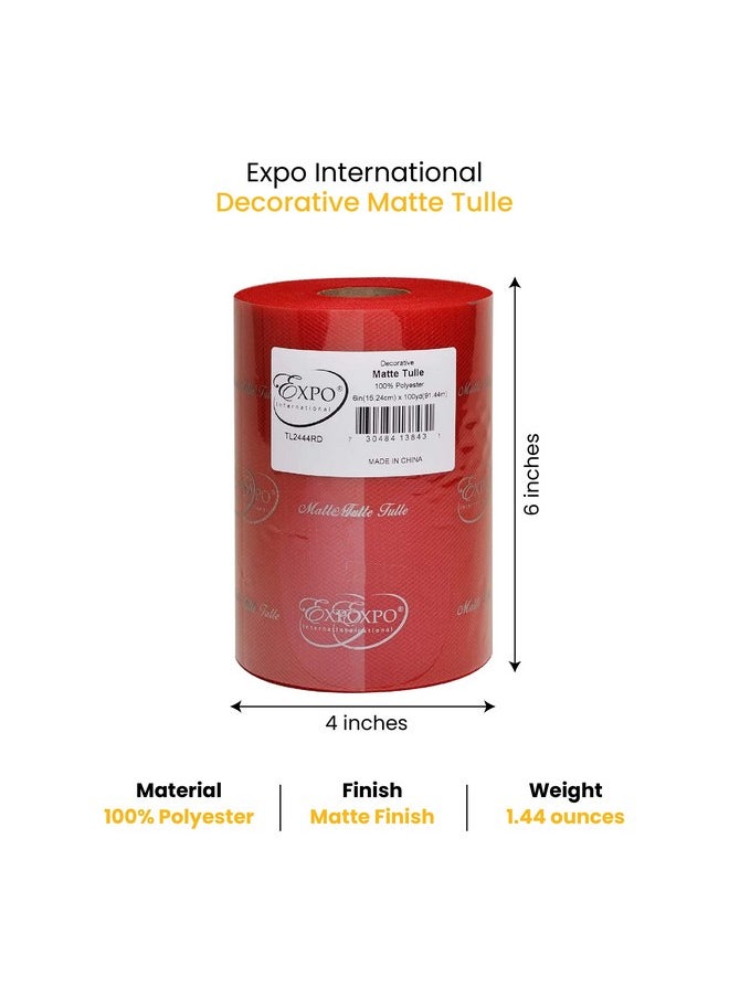 Expo International Decorative Matte Tulle Roll/Spool Of 6” X 100 Yards Lightweight Polyester Tulle Fabric For Tutus Costumes And Party Decorations Washable Easy To Use Red  - Image 2