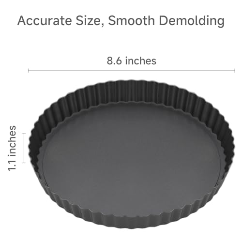 Maclia Tart Pan Removable Bottom - 8.6 Inch Non-Stick Carbon Steel Pie Pan for Baking Tarts, Pies, Quiches, Brownies, Quiche Baking Dish with Fluted Edges, Fruit Tart Mold - Image 2