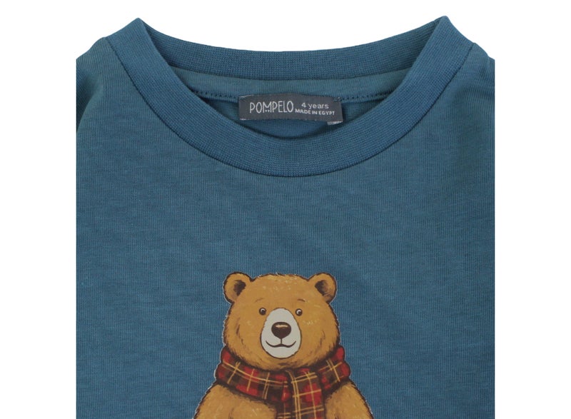 بمبيلو تي شيرت أولادي Pompelo بأكمام طويلة – بترولي بطبعة دب “Grizzly Gang” - Image 2