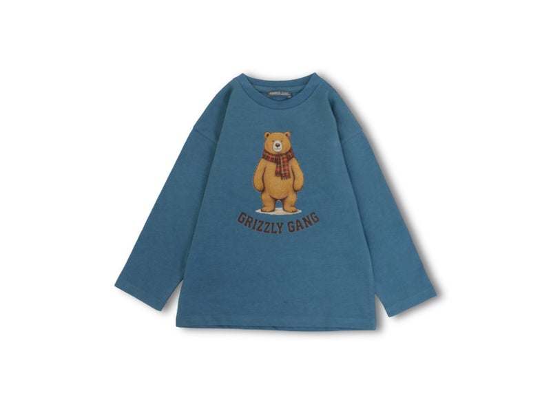 بمبيلو تي شيرت أولادي Pompelo بأكمام طويلة – بترولي بطبعة دب “Grizzly Gang” - Image 1