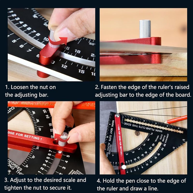 Metric Carpenter Square 80 Degree Adjustable Angle Ruler with 2 Pencils for Woodworking - Image 5