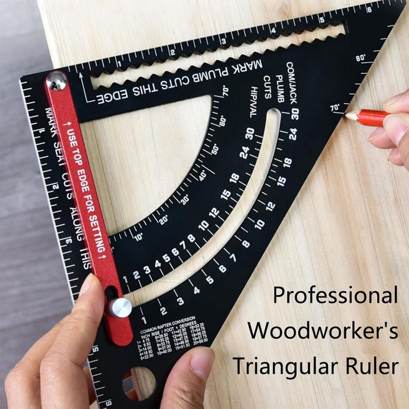 Metric Carpenter Square 80 Degree Adjustable Angle Ruler with 2 Pencils for Woodworking - Image 2