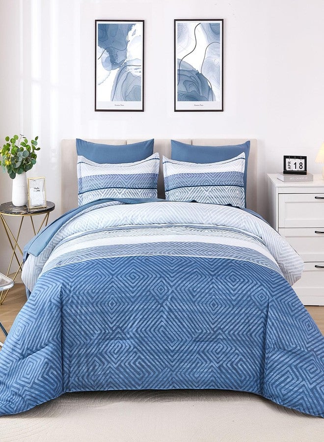 Drucon 7 Piece Striped Comforter Set Queen Size Light Blue Bed in a Bag, Soft Microfiber Complete Bedding Set with Sheets for All Season - Image 2