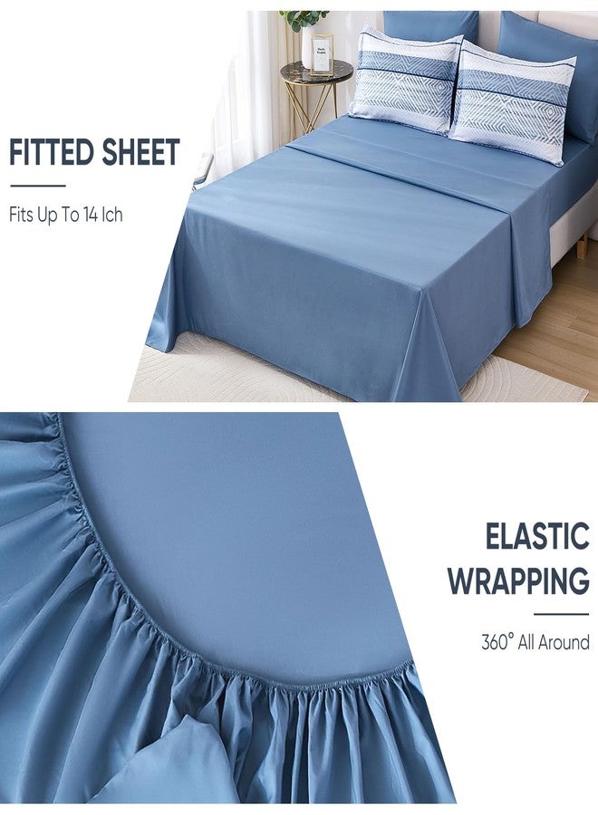 Drucon 7 Piece Striped Comforter Set Queen Size Light Blue Bed in a Bag, Soft Microfiber Complete Bedding Set with Sheets for All Season - Image 5