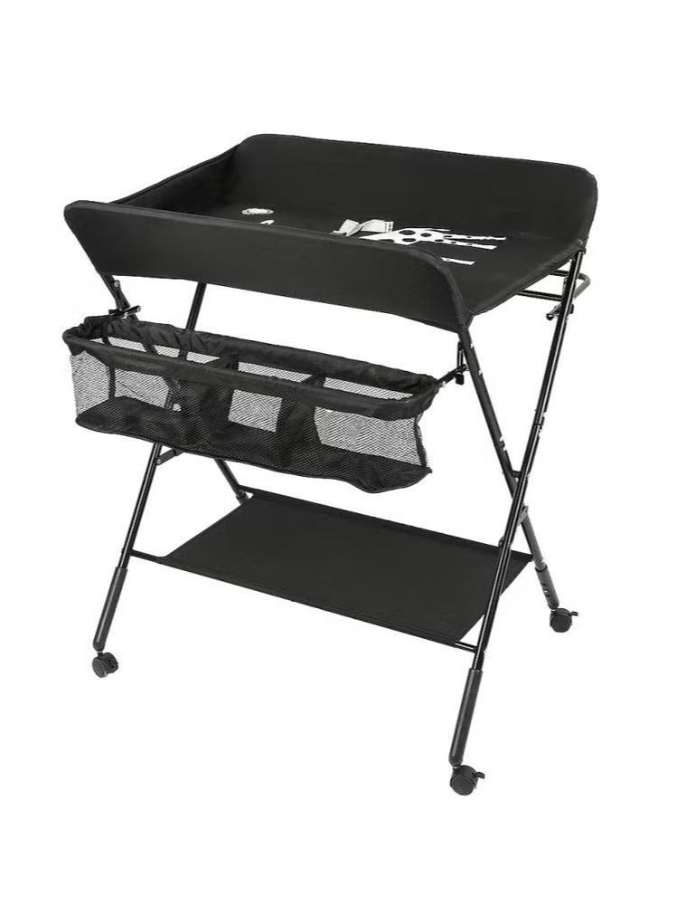 Portable Folding Waterproof Baby Changing Table with Wheels Baby Nursery Organizer for Newborn Essentials Black - Image 1