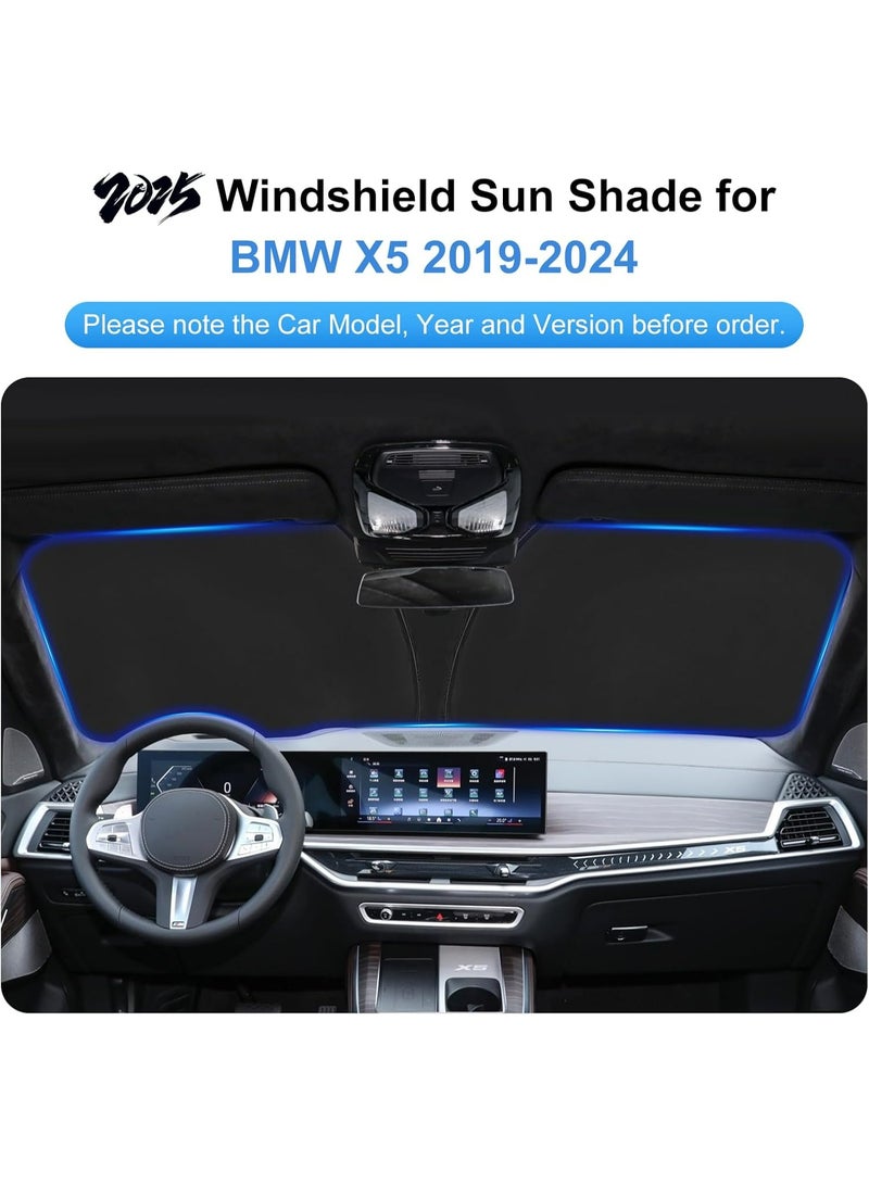 أوزيغالور غطاء واقي من الشمس مخصص للزجاج الأمامي للزجاج الأمامي لسيارة BMW X5 (2019 2020 2021 2022 2023 2024) - غطاء واقي من الشمس قابل للطي للحماية من الأشعة فوق البنفسجية، حاجب زجاج أمامي عاكس للحرارة - Image 2