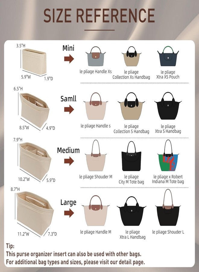 Doxo Longchamp Organizer Insert Small, Felt Bag Organizer with Multiple Pockets,Suitable for Le pliage S Handbag and More(Beige,S) - Image 2
