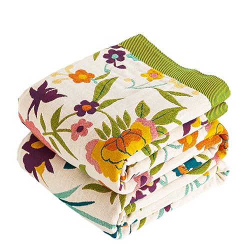 VANJOROY Boho Throw Blanket for Bed 100 Organic Cotton Breathable Ultra Soft 60 x 80 Quilt Throw All Season Floral Rustic Farmhouse Decor Luxury Reversible Blanket for Sofa Couch Chair and Gift - Image 1