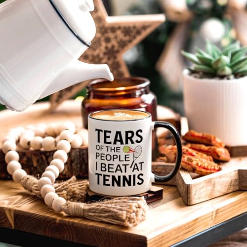 Maustic Tennis Gifts for Women Men Funny Gifts for Tennis Players Coach 11 Oz Two Tone White Black - Image 3