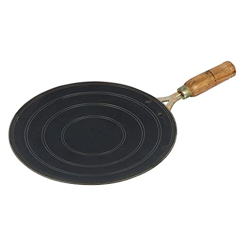 RJ kitchenware Store Traditional Iron Tawa for Roti/Chapathi/Paratha/Fulka with Wooden Handle Loha Lokhand Roti Tawa (10.5 Inch/26 cm) Modern Full Black tawas - Image 1