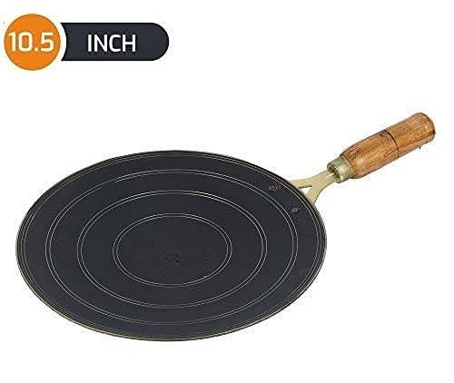 RJ kitchenware Store Traditional Iron Tawa for Roti/Chapathi/Paratha/Fulka with Wooden Handle Loha Lokhand Roti Tawa (10.5 Inch/26 cm) Modern Full Black tawas - Image 4