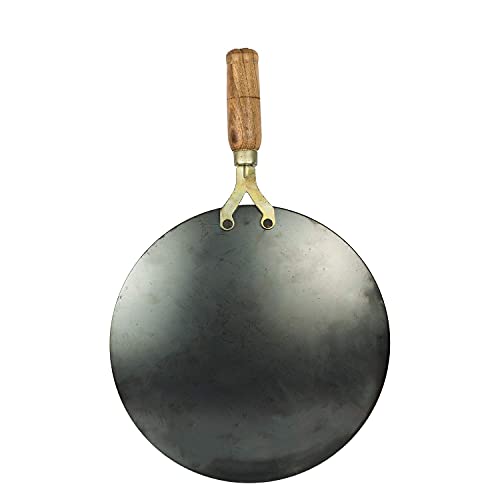 RJ kitchenware Store Traditional Iron Tawa for Roti/Chapathi/Paratha/Fulka with Wooden Handle Loha Lokhand Roti Tawa (10.5 Inch/26 cm) Modern Full Black tawas - Image 3