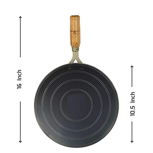 RJ kitchenware Store Traditional Iron Tawa for Roti/Chapathi/Paratha/Fulka with Wooden Handle Loha Lokhand Roti Tawa (10.5 Inch/26 cm) Modern Full Black tawas - Image 2
