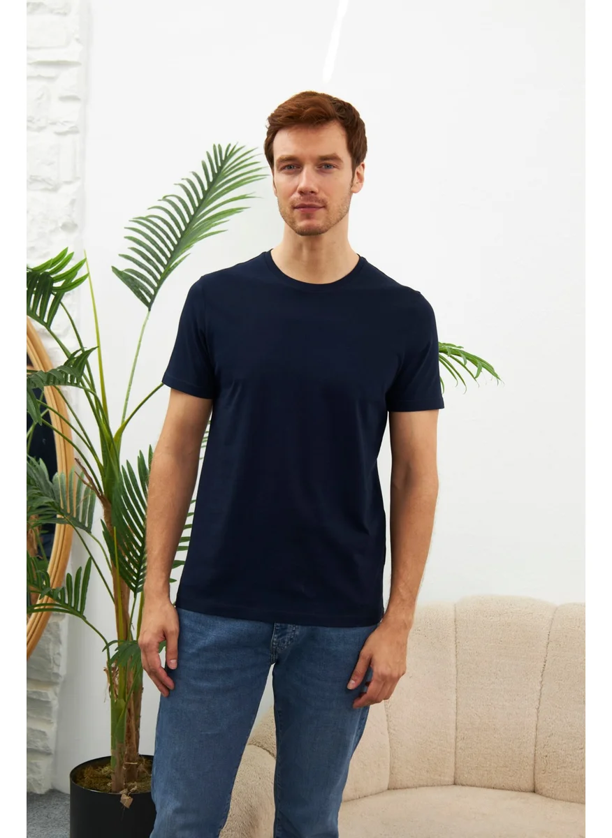 Odelon Men's Crew Neck Slim Fit Basic T-Shirt Navy Blue