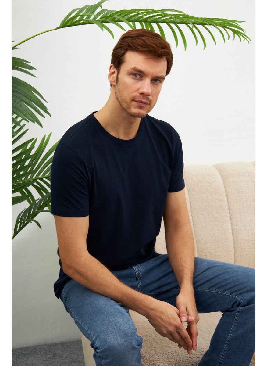 Odelon Men's Crew Neck Slim Fit Basic T-Shirt Navy Blue  - Image 1