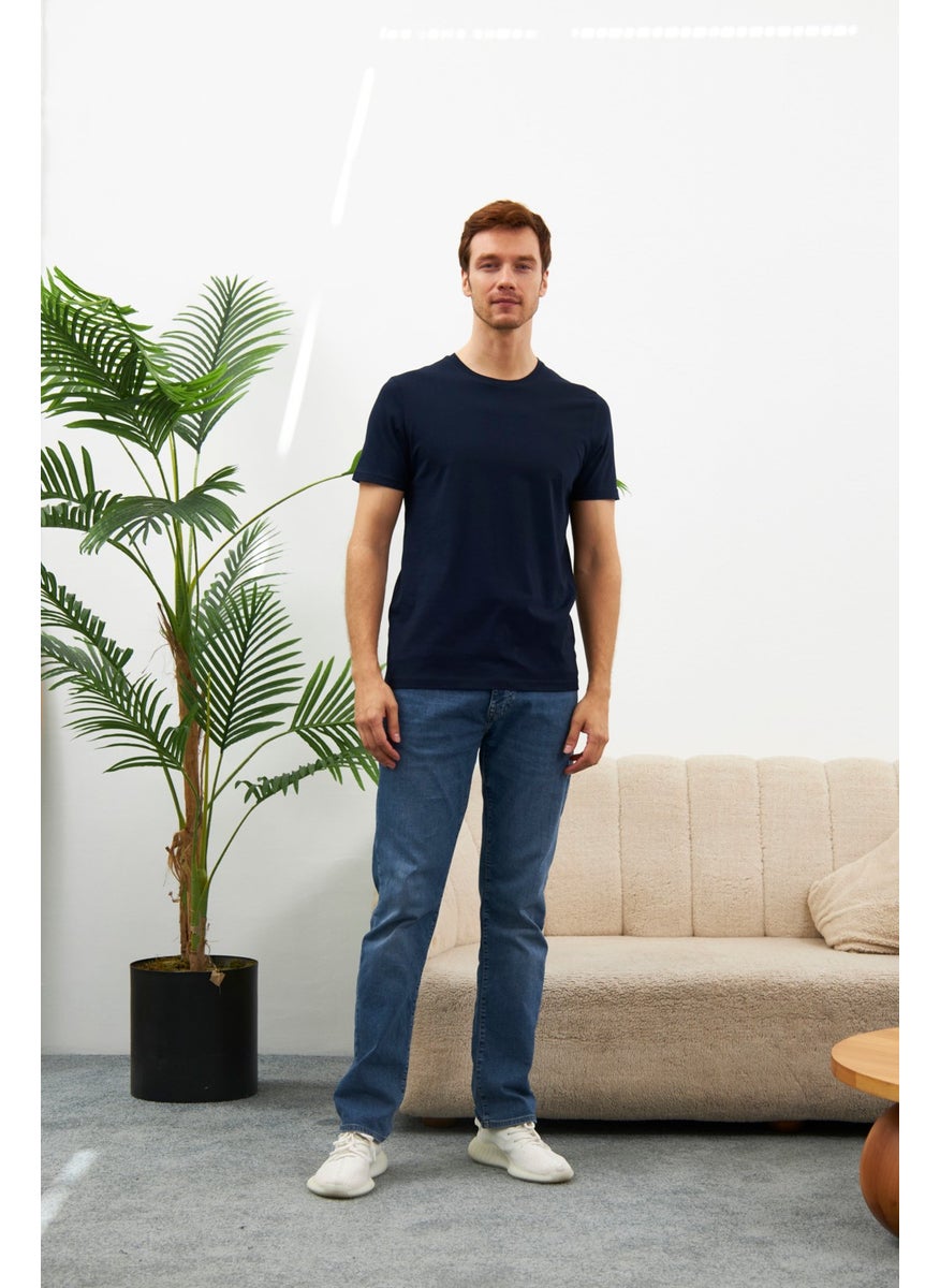 Odelon Men's Crew Neck Slim Fit Basic T-Shirt Navy Blue  - Image 3