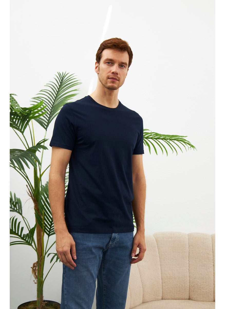 Odelon Men's Crew Neck Slim Fit Basic T-Shirt Navy Blue  - Image 5