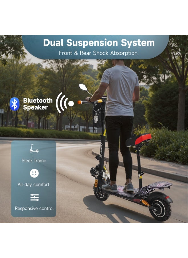 Crony V10+ LED Electric Scooter 15O0W 45KM Range Triple LED Headlamps Bluetooth Speaker Wide LCD Display Front Rear Suspension Dual Disc Brakes Lightweight Aluminum Frame 150OW Brushless 10 inch Wide Deep tread wear-resistant anti-slip rubber tire E-Bike adult  - Image 5