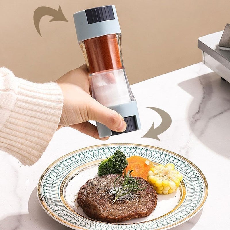 2-in-1 Dual Chamber Salt Pepper Dispenser, Manual Push Button Seasoning Shaker for Precise Control, Kitchen Spice Tool for Cooking, BBQ and Table Use - Image 1