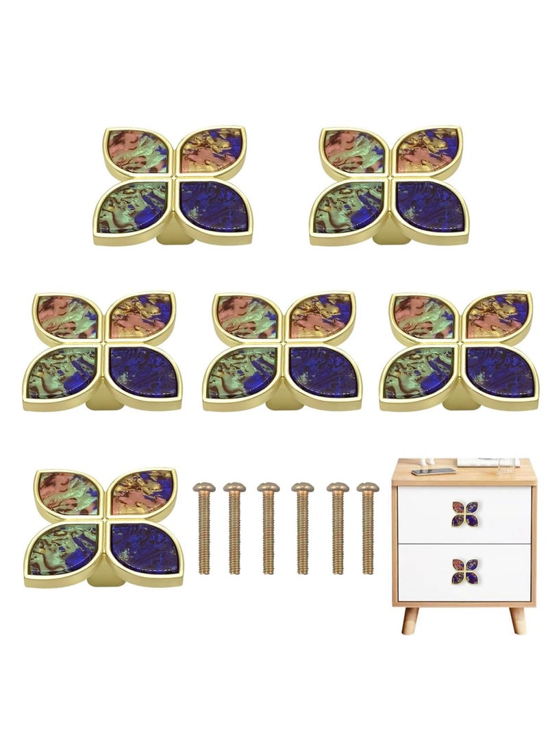 SYOSI Knobs Four-Leaf Clover Brass Pulls Handles, Gold Knobs Dresser Knobs Clover Cabinet Handles with Screws for Dresser Drawers Kitchen Cabinet Watercolor, 6 pcs  - Image 1